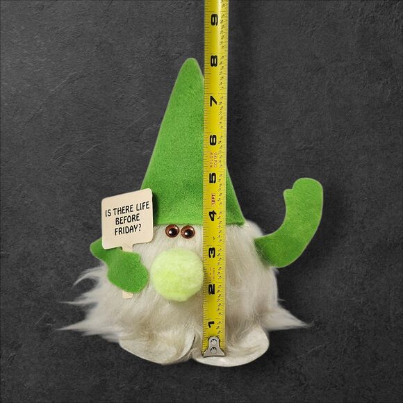 Vintage 1985 Gnome Plush Funny Desk Decor Is There Life Before Friday Green Cute - Picture 9 of 9